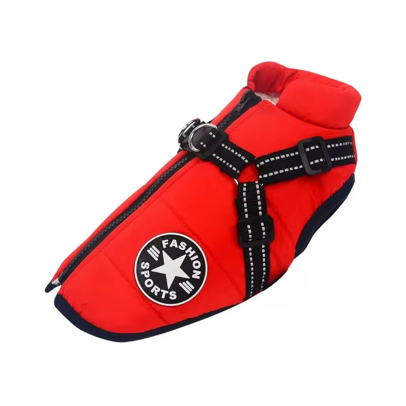 Large Pet Dog Jacket with Harness Winter Warm Dog Clothes for Labrador Waterproof Big Dog Coat Chihuahua French Bulldog Outfits